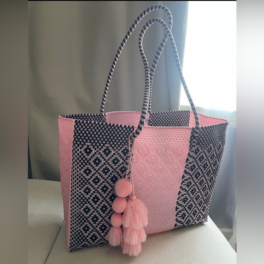 Handmade large woven plastic bag from Mexico summer bag